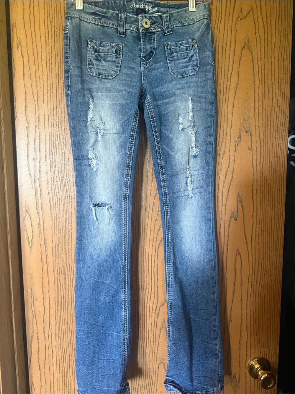 Amethyst Jeans Women's Medium Blue Distressed Boot Cut Jeans